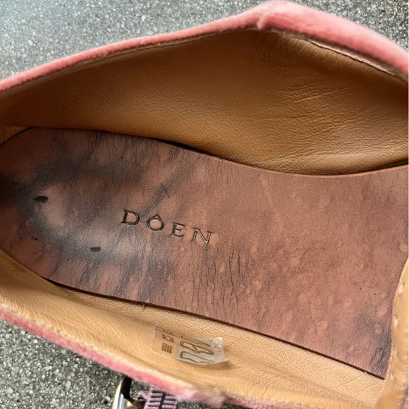 DOEN Pink Velvet Mary Jane Slippers Ballet Flats - Picture 3 of 12